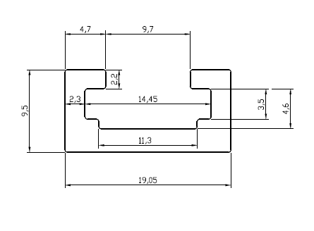 Perfil T-track 19 Aluminio