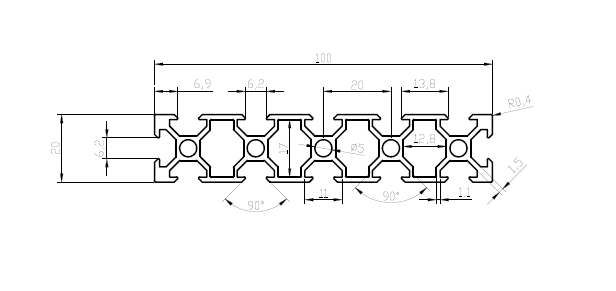 Perfil 20x100 V-slot Alumínio Estrutural ...