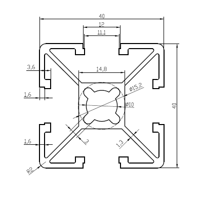 Perfil 40x40 Básico Alumínio Estrutural -...