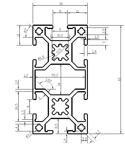 Perfil 30x60 Alumínio Estrutural - Cor Na...